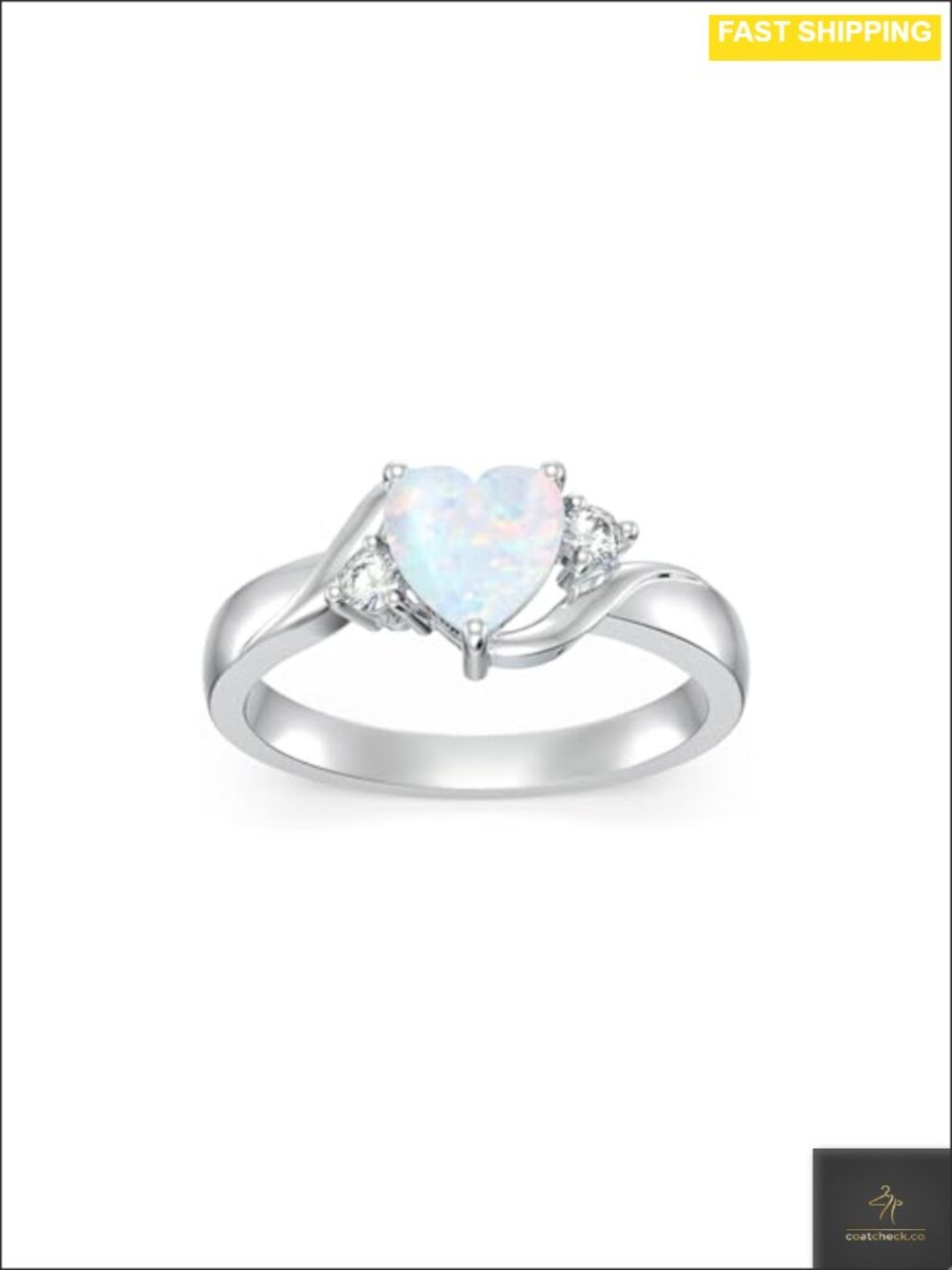 925 Sterling Silver Heart Opal Solitaire Ring Birthstone Promise Jewelry Gift